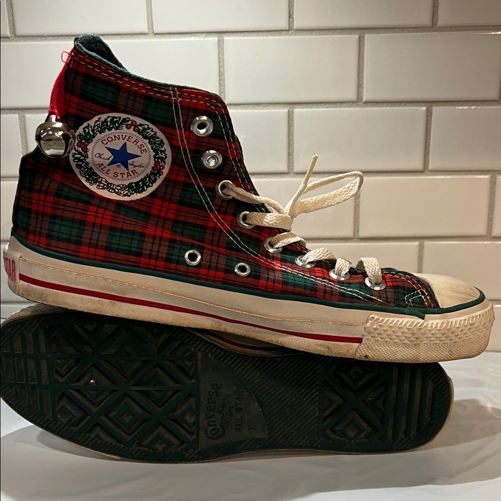 Vintage Converse Red and Green Plaid High-Tops